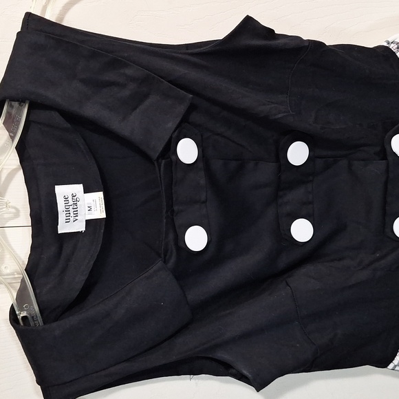 Unique Vintage pinup 50s sleeveless dress double breaste - plaid black/white - M - Picture 4 of 9